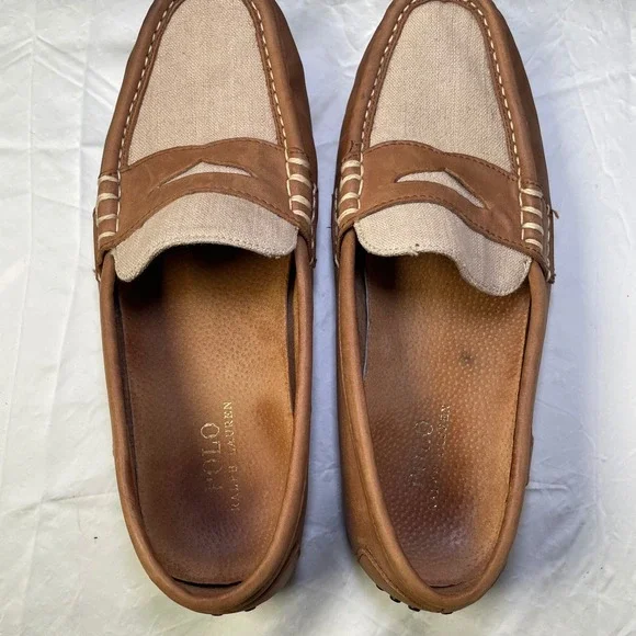 Polo Ralph Lauren Loafers Canvas Leather Driving Moccasins Shoes 10.5C - Picture 3 of 13